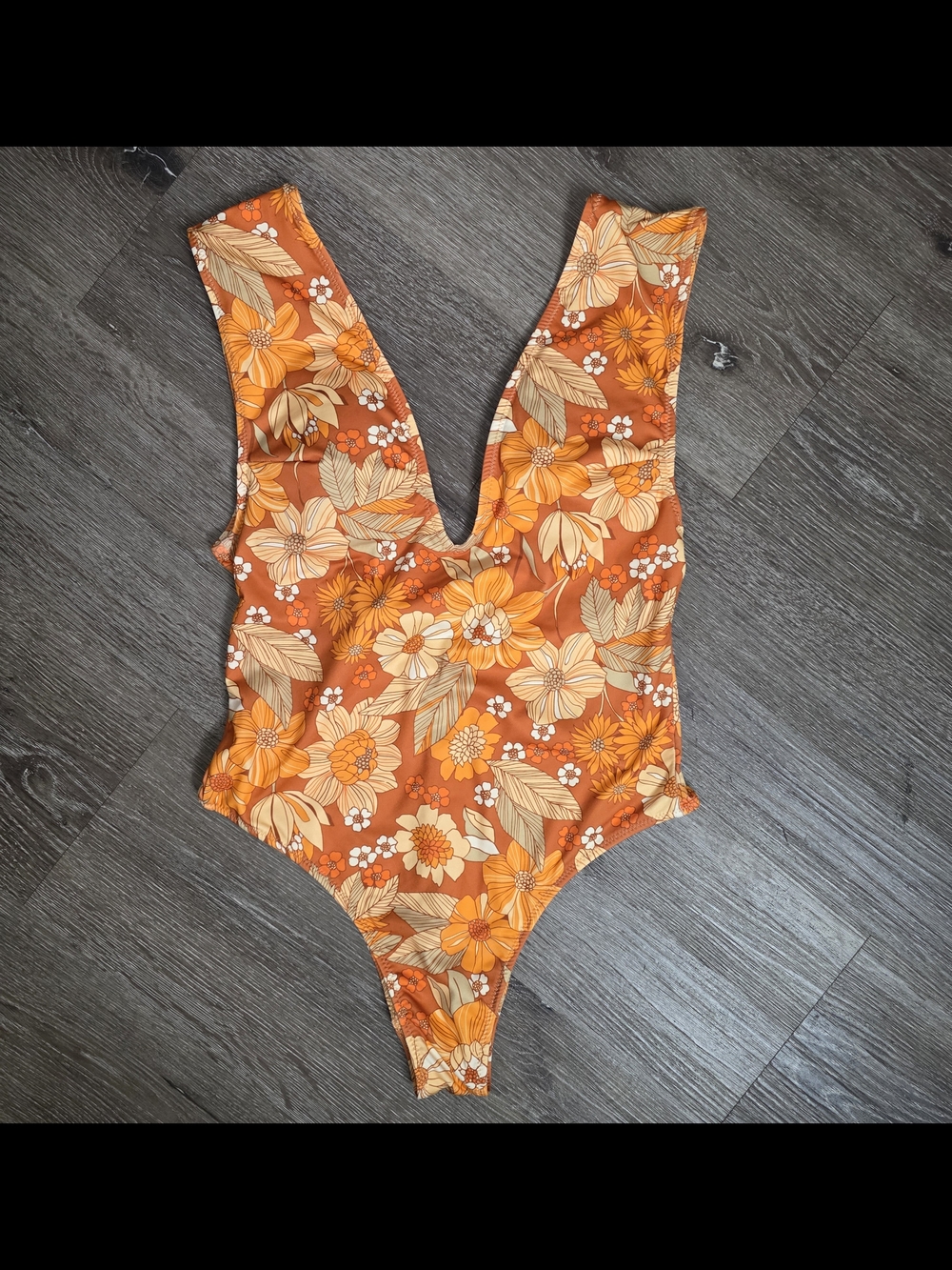 Zara Orange Floral One-Piece Bodysuit Size M
